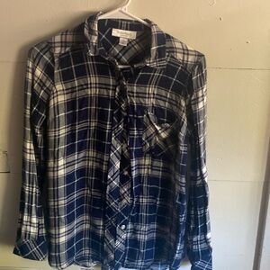 Size extra small motherhood, navy blue and white plaid, button-down blouse